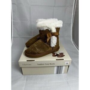Lily & Dan Children's Cozy Boots, Brown With Glitter, Big Girls' Size 7/8